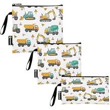 Cute Construction Vehicles Trucks Sandwich and Snack Bags Reusable Washable Food Bags with Zipper for Students Set of 3 S/M/L