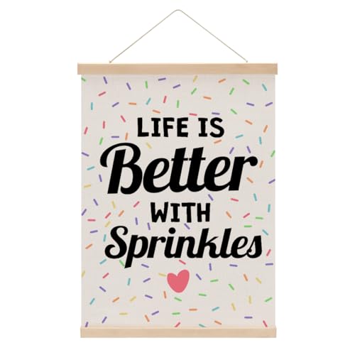 Life with Sprinkles Wall Art Poster Hanger Bakery Decor, Dollhouse Room Decor, Funny Poster Hanger Frame Hanging Banner for Bakery Nuresry Dollhouse Party Decorations