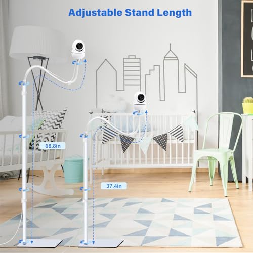 Universal Baby Camera Stand Compatible with Infant Optics DXR-8 Pro, HelloBaby, Vtech, Nanit Pro, Owlet, Eufy, Motorola, Flexible Baby Monitor Floor Stand Holder 68 inch Adjustable Height - Thumbnail 6