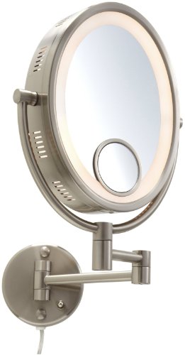 Jerdon HL9515N 8-Inch Lighted Wall Mount Oval Makeup Mirror with 10x and 15x Magnification, Nickel Finish