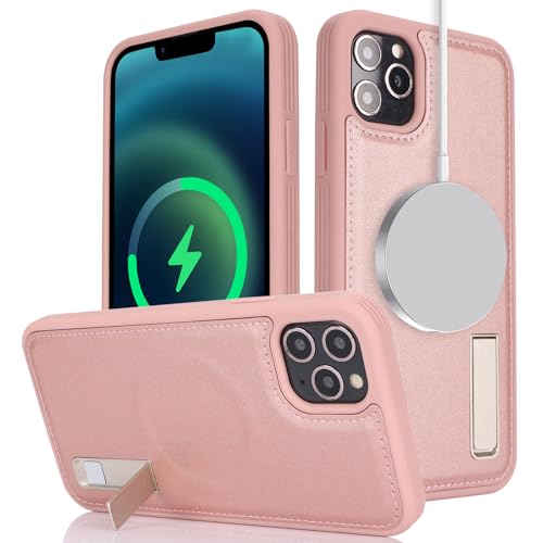 Ｈａｖａｙａ Compatible Magsafe iPhone 14 Pro Max Cases Mganetic iPhone 14 Pro Max case with Stand iPhone 14 pro max Leather case with Kickstand-Rose Gold