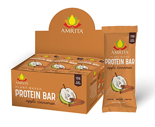 Amrita Apple Cinnamon Vegan, Gluten Free High Protein Bars | 15G Plant Based Protein, High Fiber, Peanut & Dairy Free | Breakfast Bar, Meal Replacement, Healthy Snack | 2.12 Oz Bars, Pack Of 12 #TOP18