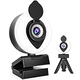 1080P HD Webcam with Ring Light and Privacy Cover, Plug and Play USB Web Cam Built-in...