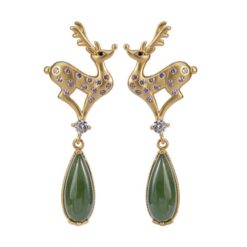 Jade de Hetian boucles d'oreilles femme argent sterling plaqué or vert goutte