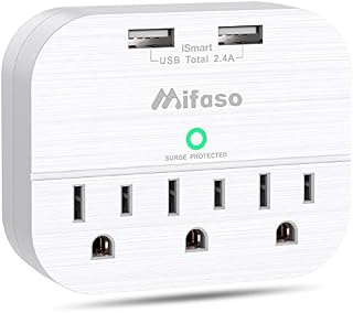 3-Outlet Surge Protector Power Strip, Multi Plug Outlet Extender with 2 USB Charging
