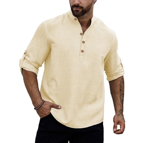 Image of Men's Slim Fit Full Sleeve Cotton Beige Color Short Kurta (IN01)