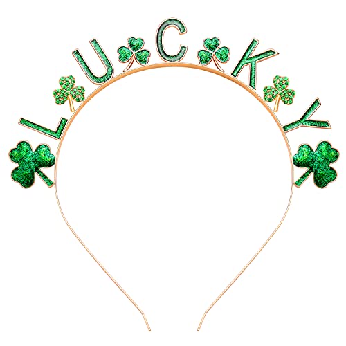 PHALIN St. Patrick's Day Headbands for Women Glitter Enamel Shamrock Hairband Letter LUCKY IRISH Headpiece Party Favors St. Patrick's Day Hair Accessory Gifts (LUCKY)