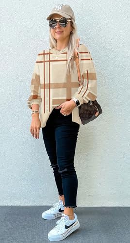 Image of Womens Sweaters Causal Crewneck Batwing Sleeve Knit Top Side Split Oversized Pullover Sweater Loose Jumper