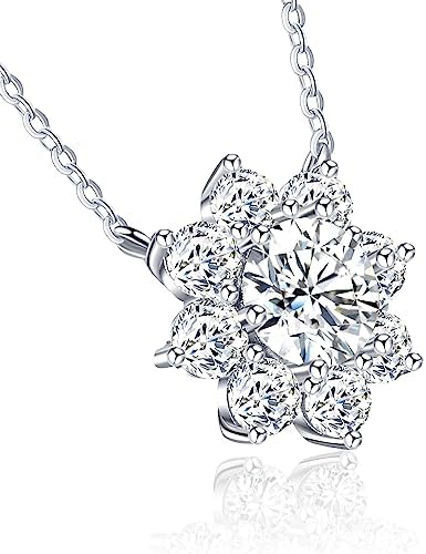 Diamond Pendant Necklaces for Women, Moissanite Necklace 1Ct-3Ct Sunflower Style 18K White Gold Plated Silver, Anniversary Birthday Gifts for Wife, Jewelry Gift for Women Mom Girlfriend Girls Her (1CT, New Sunflower)