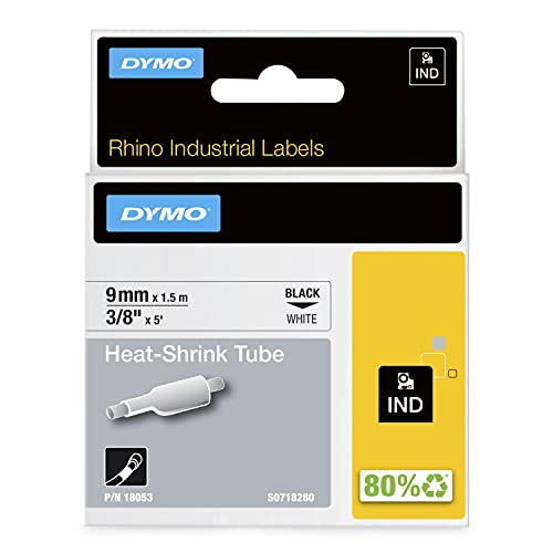 Image of DYMO Rhino Industrial Heat-Shrink Labels 3 /8 inch Tube Black Print on White