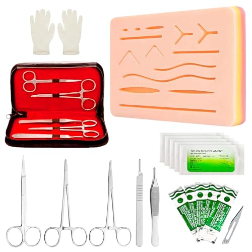Chirurgisches Nahtset, Suture Practice Kit mit Silikon Nahtkissen, Nahtmaterial Chirurgie, Wundnaht Übungsset mit Instrumenten und Fäden, Geschenk für Medizinstudenten & Tierärzte