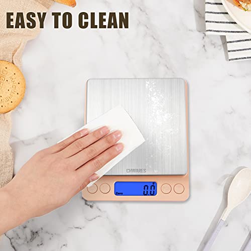 Food Scale, Chwares Rechargeable Kitchen Scale With Trays 3000G/0.1G, Small Scale With Tare Function Digital Scale Grams And Ounces For Weight Loss, Dieting, Baking, Cooking, Meal Prep, Coffee, Pink #TOP6
