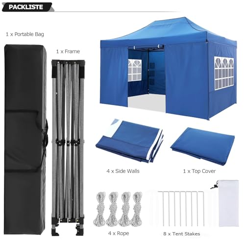 Image of COBIZI 10x15 Pop Up Canopy Tent with 4 Sidewalls,Heavy Duty Canopy,Blue