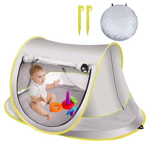 Tienda Playa Bebe Pop Up, Desplegable Instantánea Refugio, Protección UV 50+, Carpa Plegable Portátil con Bolsa de Almacenamiento y 2 Piquetas de Firme Sujeción para Playa Camping Pesca Aire Libre