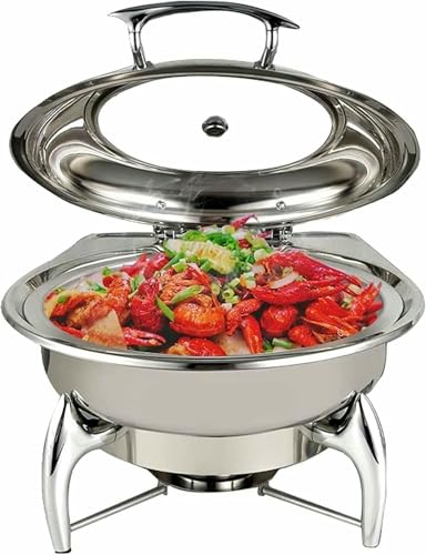 Chafing Dish de 6L for Banquetes de Bodas y Fiestas, Juego de Calentador de bufé Visible de Acero Inoxidable, Incluye Bandeja for Alimentos, Bandeja for Agua y Soporte for Combustible(Silver)