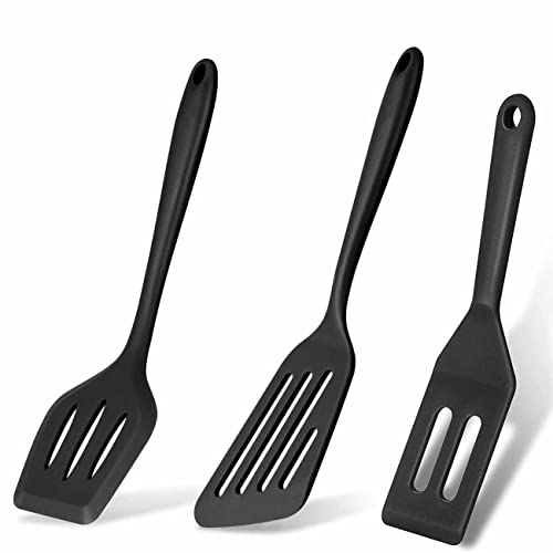 Juego de 3 espátulas espátula de silicona espátula antiadherente apta para lavavajillas profesional con ranuras, utensilios de cocina con revestimiento antiadherente resistente al calor - negro Cover