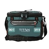 Titan by Arctic Zone Zipperless Soft Sided Cooler with HardBody Liner and SmartShelf, Insulated Bag with Shoulder Strap and Bottle Opener for Beach, Picnic, and Travel, 30 Can Capacity, Jungle Hunt