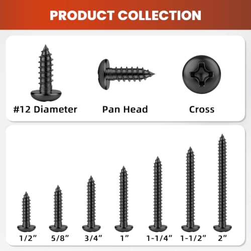 Mellewell #12 x 1-1/2" Pan Head Self Tapping Screw, Pan Head Sheet Metal Screws Wood Screws, Black Finish Stainless Steel 304 (18-8), 50 Pack by Mellewell - Used condition - Image 4