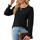 Damen Rundhals Business Blusen Basic Langarmshirts Freizeit Lose Puffhülle Casual Style Lang Oberteil (XL)