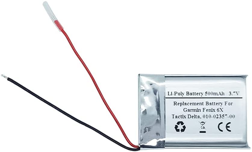 3.7V 500mAh Replacement Battery Compatible with Garmin Fenix 6X, 010-02357-00, Tactix Delta, Part Number: 361-00126-00, SNO-602535PW-G