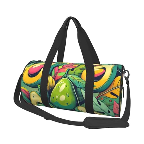 Sports Duffel Bag Tropical-Leaves-Avocados Foldable Travel Tote Bag Weekender Sleepover Carry On Bag