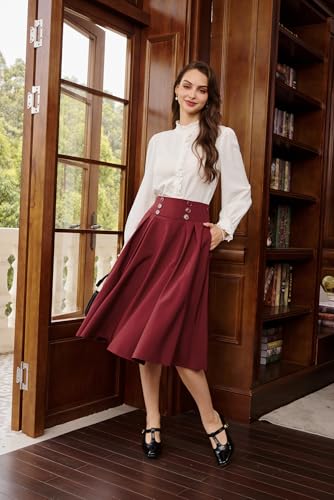 Image of Belle Poque Women's Midi Pleated A-Line Skirts Pockets