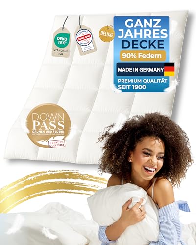 nøvera® Feder- & Daunendecke 155x220 - Made in Germany | Traumhaft flauschig mit 100% Federn & Daunen | Bettdecke 155x220 - Allergiker geeignet | Ganzjahresdecke - Sommerdecke & Winterdecke | Oeko-Tex