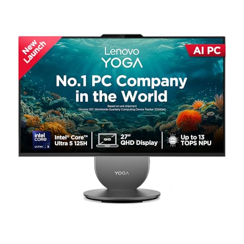 Image of Lenovo Yoga AIO Intel Core Ultra 5 125H 27 inch QHD IPS (16GB RAM /1TB SSD /AI PC /Windows11 /Microsoft 365 Basic + Office Home 2024 /Wireless Euterpe Keyboard & Mouse, Grey), F0J2003EIN All-in-One Desktop