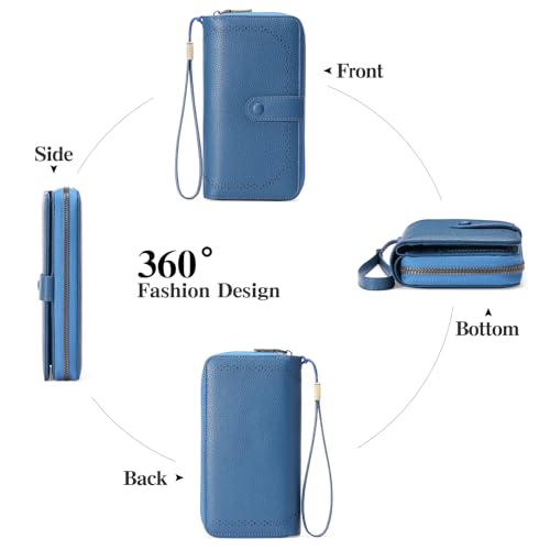 GAEKEAO Leather Credit Card Holder Wallet for Women RFID Blocking Large Capacity Bifold Zipper Card Case Organizer with Wristlet 45 Slots4