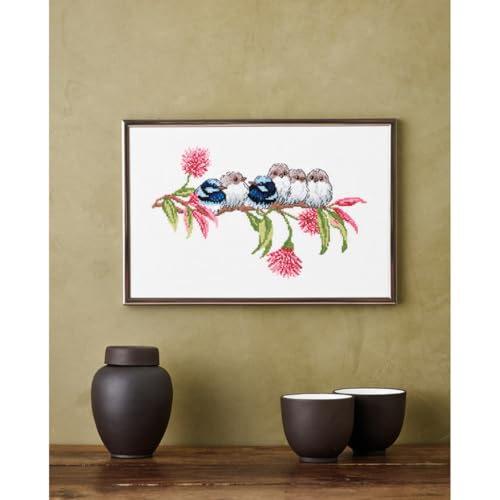 Kit de broderie au point de croix troglodyte bleue 30x20 cm pour loisirs créatifs