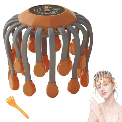 Masseur de Tête For Soulager Les Migraines avec Musique, The Vibra Calm, Masseur de Maux de Tête For Migraines avec 20 Points de Vibration, Masseur de Tête Électrique For Cuir Chevelu(Orange,Standard)