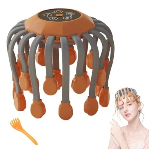 Masseur de Tête For Soulager Les Migraines avec Musique, The Vibra Calm, Masseur de Maux de Tête For Migraines avec 20 Points de Vibration, Masseur de Tête Électrique For Cuir Chevelu(Orange,Standard)