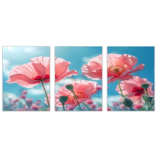 Décoration murale maison fleurs roses affiche botanique triptyque sans cadre