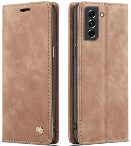 Image of ClickCase for Samsung Galaxy M42 5G Sheepskin Series Faux Soft Leather Wallet Flip Case Kick Stand with Magnetic Closure Lightweight Slim Flip Cover for Samsung Galaxy M42 5G (Beige Brown)