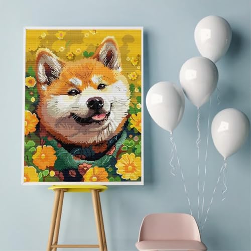 Image of Stamped Cross Stitch Kits Full Range of DIY Needlepoint for Adult Beginners Pattern, for Gift and Home Decor 14CT 2 Strands Akita Dog,14.6x18.5 inch