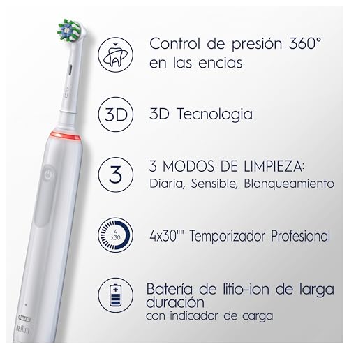 Oral-B Pro Series 3 Cepillo de Dientes Eléctrico con Mango Recargable y 2 Cabezales, Diseñado por Braun, Regalos Originales para Mujer y Hombre - Blanco