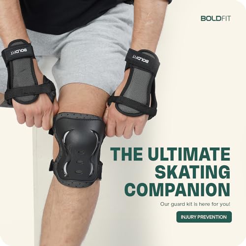 Image of Boldfit Cycling Protection Kit, for Adult, Knee Guard & Elbow Pad for Boys, Girls, Pad, Wrist Cycle Protection for Men, Adults & Boys