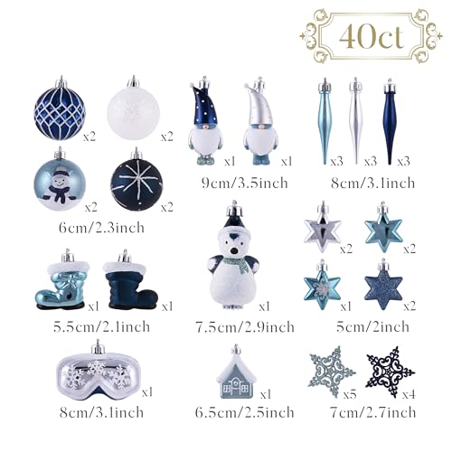 Valery Madelyn Weihnachtskugeln Set, 40pcs Christbaumkugeln Kunststoff Weihnachtskugel Silber Blau Weihnachtsdeko mit Geschenkpaket… – Ansicht 6