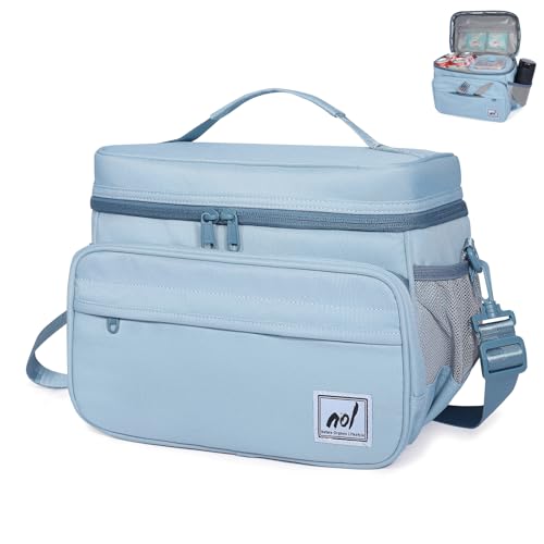NOL Fully-Insulated Lunch Bags for Women & Men, Lightweight Nylon Cooler Bag for Adult Meal with Adjustable Shoulder Strap Waterproof Lunch Box For Work (Dusty blue)