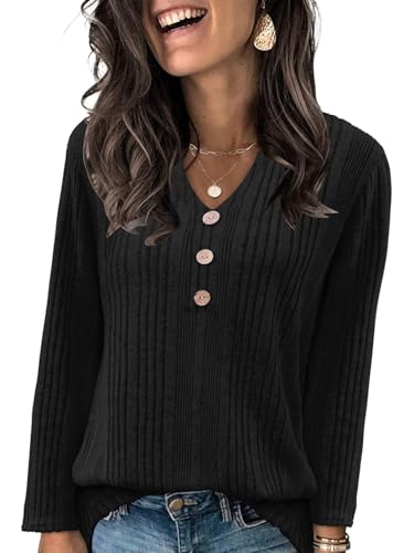 VUTRU Womens Long Sleeve Tunic Sweater Shirt V Neck Casual Work Top Black