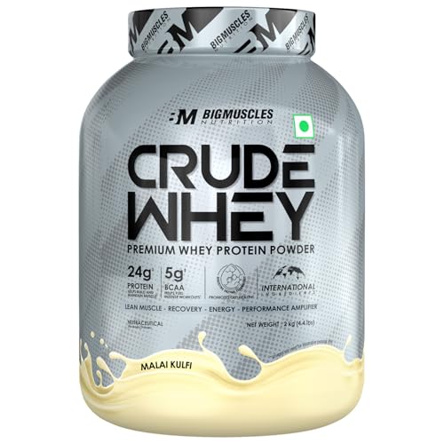 Bigmuscles Nutrition Crude Whey (Malai Kulfi) 2kg | US FDA REGD. BRAND | 24g Protein, 5.5g BCAA, 4 g Glutamine