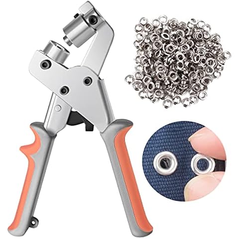 Yorkmills Eyelet Punch Kit Grommet Tool Manual Leather Puncher Handheld Hole Pliers Grommets Punching Press Machine with 500pcs Grommets of 1/4 inch (6mm), for Belts, Crafts, Rubber, Poster Cover
