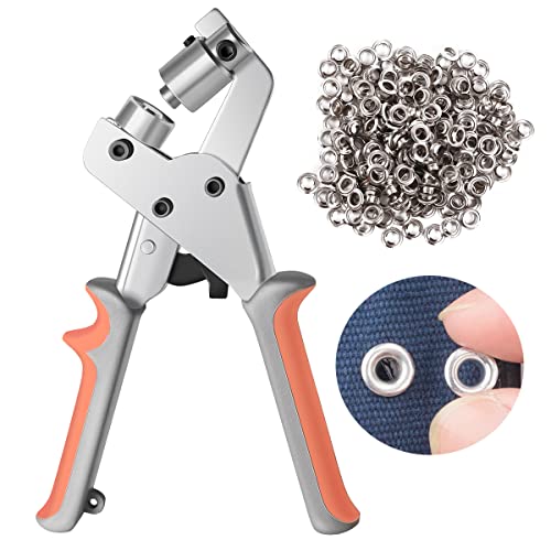 Yorkmills Eyelet Punch Kit Grommet Tool Manual Leather Puncher Handheld Hole Pliers Grommets Punching Press Machine with 500pcs Grommets of 1/4 inch (6mm), for Flags, Belts, Crafts, Poster