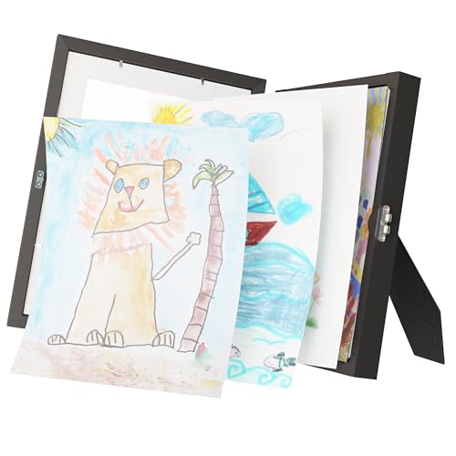 ANKERPUNKT cadre dessin enfant à changer - Noir - Pour jusqu'à 100 images peintes - Dessins - Cadre artistique pour enfants - Ouverture avant - Cadeaux pour maman, papa, grand-mère, grand-père