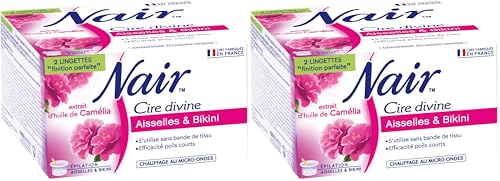NAIR - Cire Divine Aisselles & Bikini à l'Extrait de Fleur de Camélia, Se Retire Sans Bandes, Pot de 100g + 2 Lingettes 