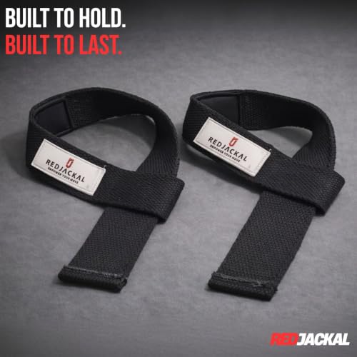 Image of REDJACKAL Single Loop Lifting Straps for Weightlifting - Heavy Duty Padded Cotton Deadlift Straps for Men & Women - Powerlifting, Bodybuilding & Gym Strength Training | 1 Pair Black