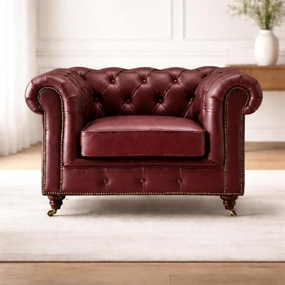 Image of A to Z Furniture Classic Sofa Set Luxury Chesterfield Leatherette Sofa in for Home Living Room & Office (3+2+1=6 Seater Sofa Burgundy)