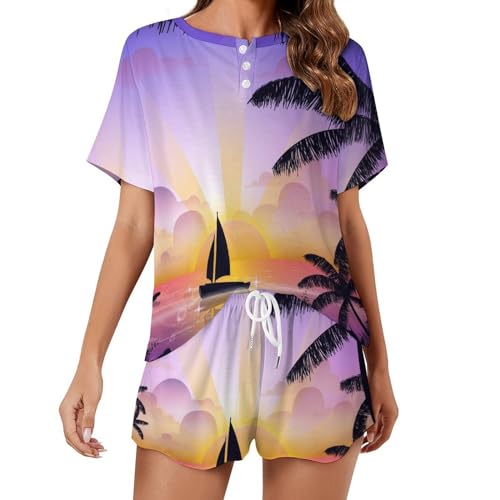 Pyjama chic femme Bateau du Coucher du Soleil, ensemble de nuit haut de gamme