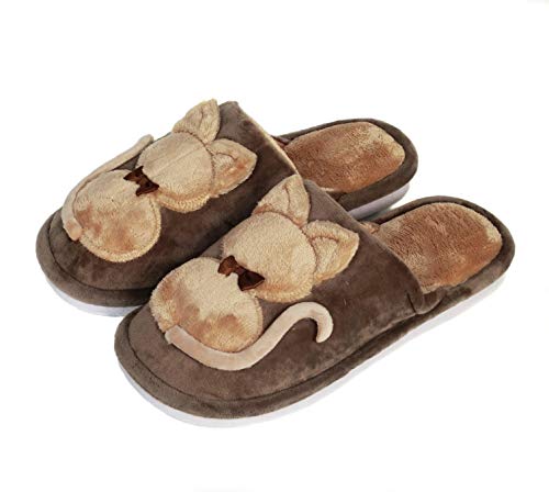 Pantoufles d'intérieur pour femme - Pantoufles d'hiver pour femme - Motif chat, kaki, 37/38 EU Cover