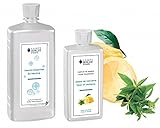 Das Lampe Berger Vorteilsset beinhaltet 1 Liter der neutralen Essenz und 500 ml des frischen Duftes Belebende Frische / Zitronen Verbene / Zeste de Verveine.